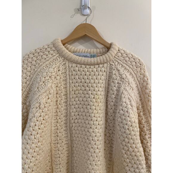 Patrick Malin 100% Pure Wool Fishermen's Thick Sweater Cable Knit Cream Mens L - Picture 3 of 10